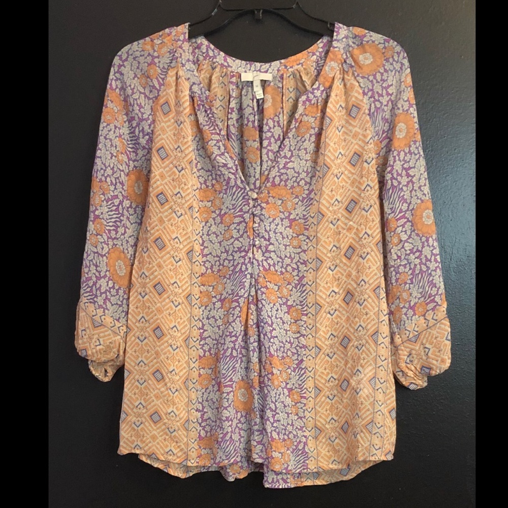 Joie Patchwork Floral Pure Silk Peasant Blouse